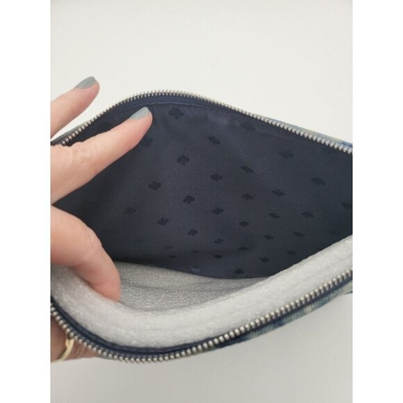 Kate Spade Jackson Tye-Dye Blue Multi Denim Large Zip Pouch Contrast Trim NWOT - Picture 8 of 14